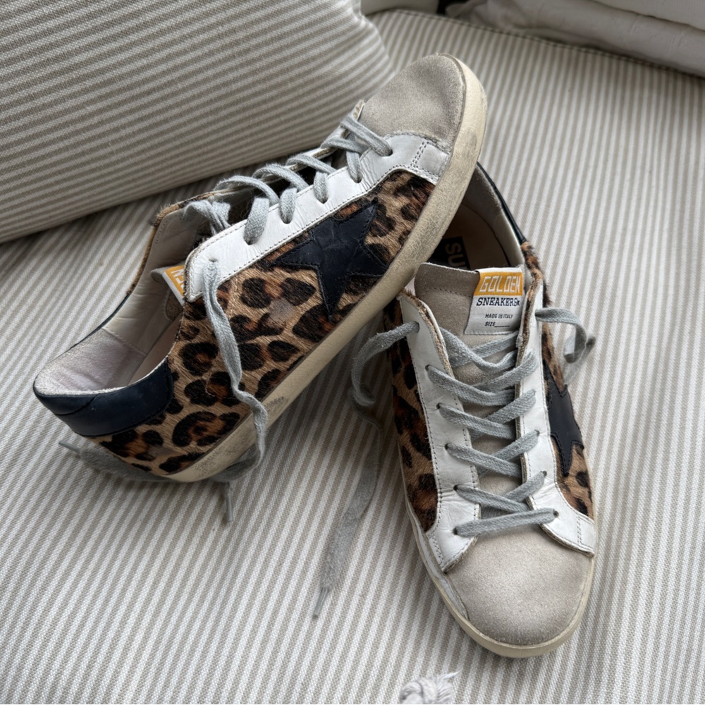 EUC Women Golden Goose Super-Star Sneaker in Leopard Print Leather 38